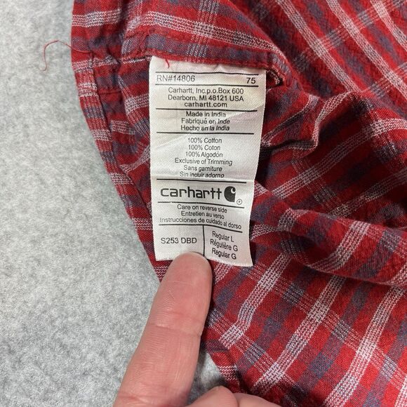 Carhartt Button Down Work Shirt Men's Large L Red Plaid Pockets Embroidered S253 - Picture 5 of 10